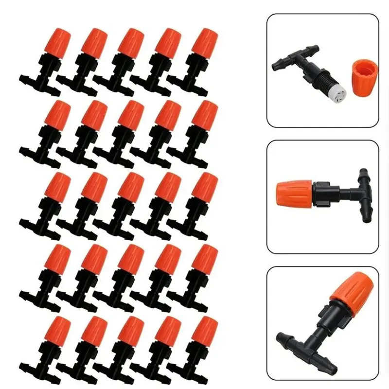 25pcs Misting Cooling Adjustable Nozzles With 1/4'' Tee for Drip Irrigation Garden Watering System Kit Flower Bonsai Greenhouse