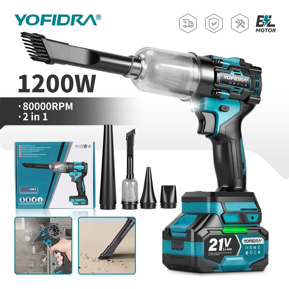 YOFIDRA 80000RPM Brushless 2-in-1 Turbo Blower Jet Fan & Vacuum Cleaner Handheld Dust Blowing Tool for Makita 18V Battery Pins