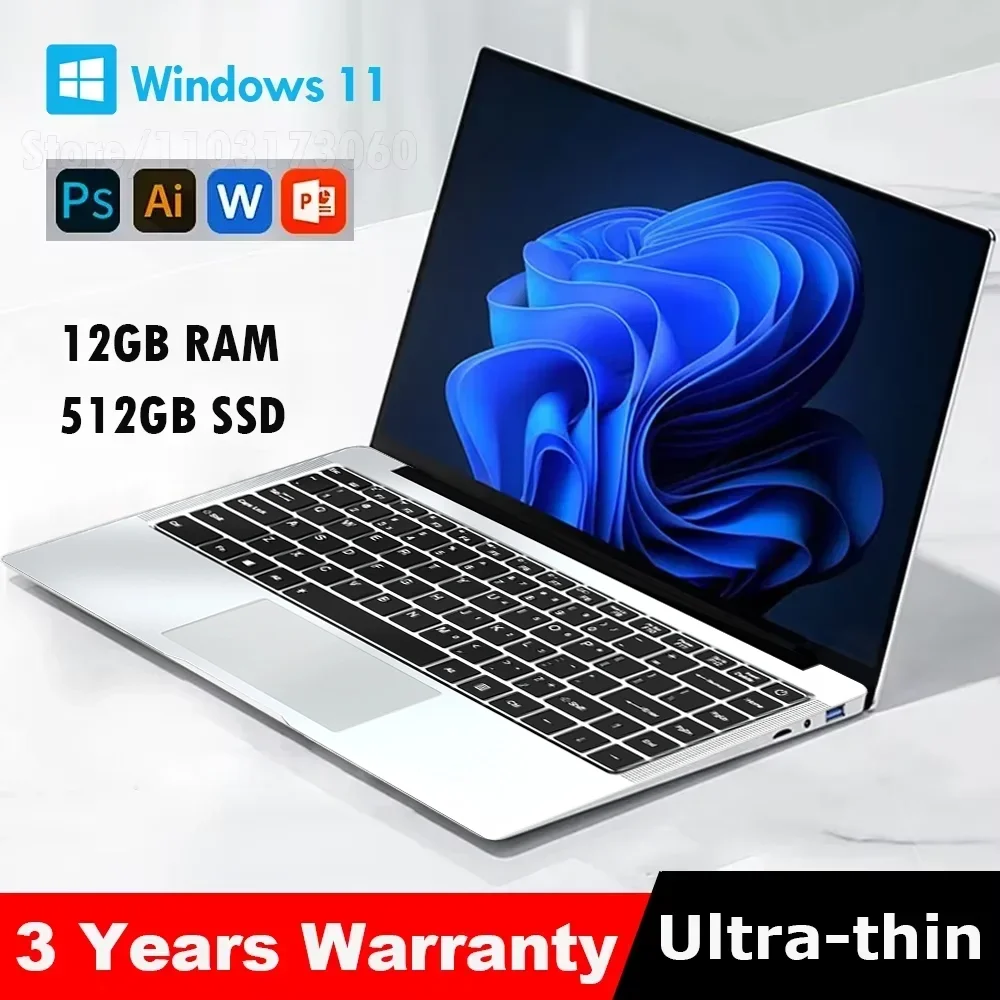 2026 New Laptop Computer Windows 11 Intel Atom X7 A3950 Notebook PC Gamer 12GB RAM 512GB 1TB SSD 1920*1080 Office Computer