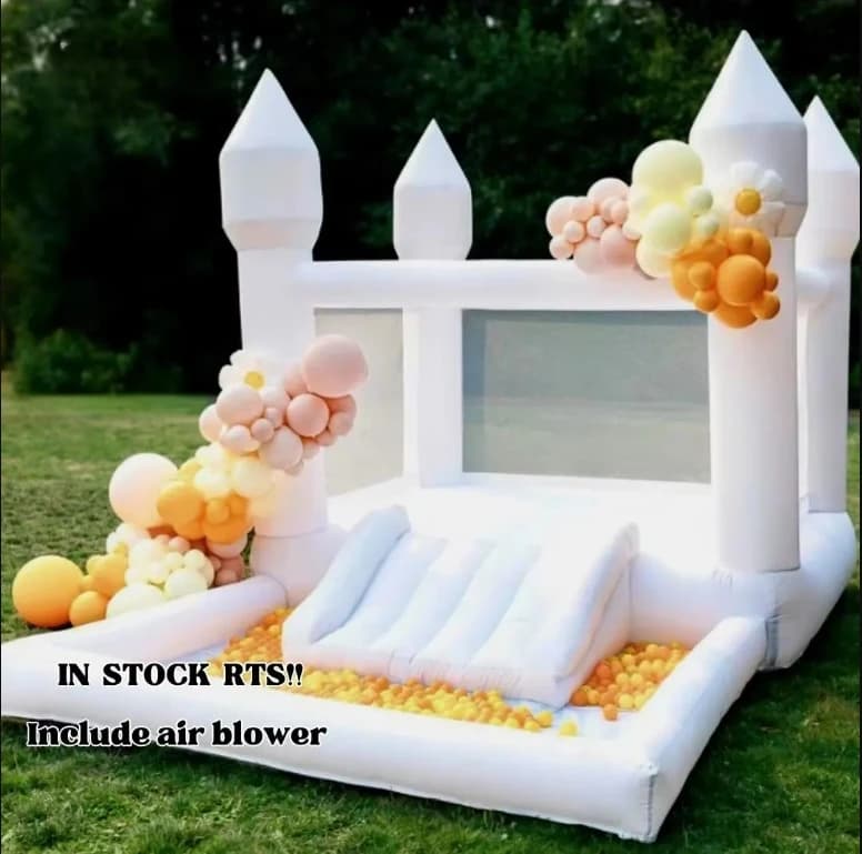 4*3*2.6M White Bounce House For Kids Bouncy House White For Children Inflatable Jumping Castle With Blower Slide 5-8 Kids