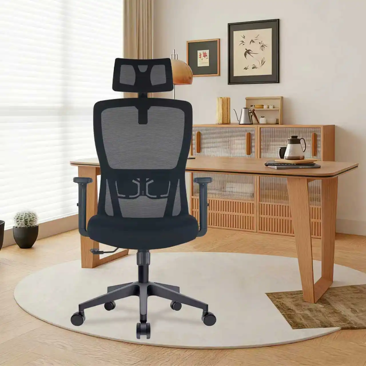 Durrafy Ergonomic Office Chair, Desk Chair With Adjustable Headrest, Armrests and Lumbar Support, Mesh Swivel Chairs,Black