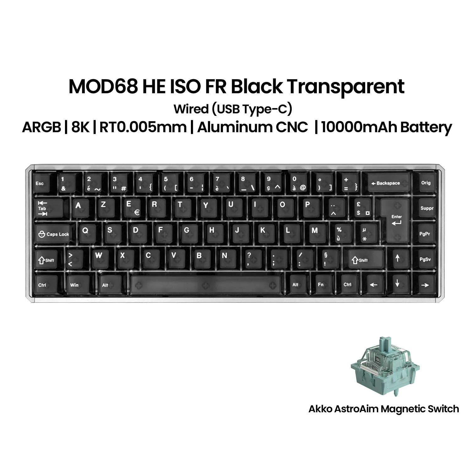 Akko MOD68 HE Keyboard ISO UK/DE/FR Layout 65% Magnetic Switch Rapid Trigger 0.005mm 8K ARGB Custom Gaming Mechanical Keyboard