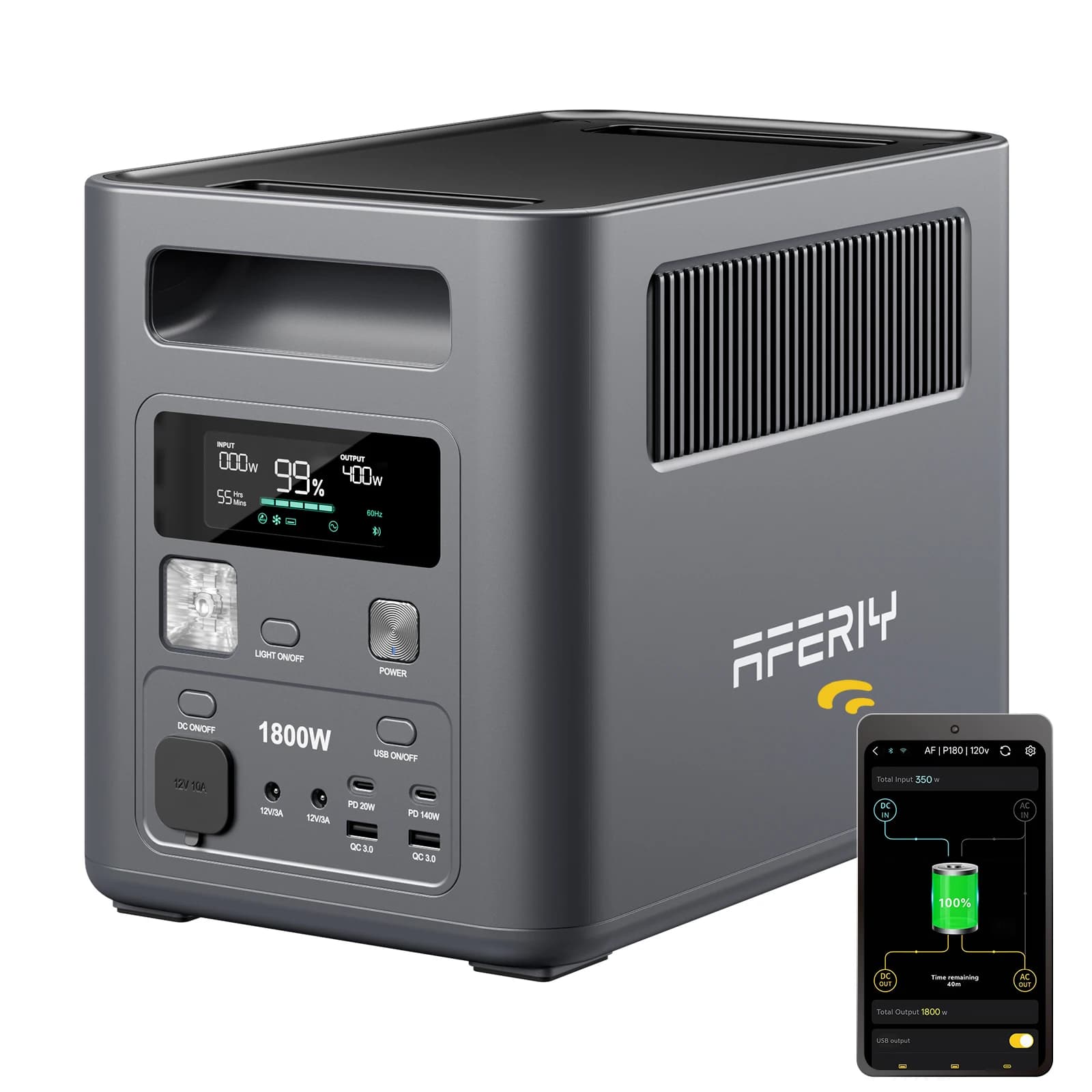 AFERIY P180 Portable Power Station 1800W 1024Wh LiFePO4 Battery Solar Generator Household Outdoor Camping Mobile Power Supply
