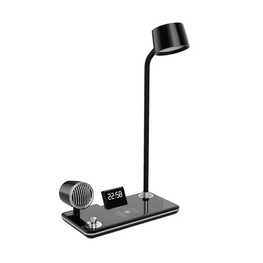 Multifunctional desk lamp with wireless charger, Bluetooth loudspeaker clock dimmable LED Touch Pen Holder