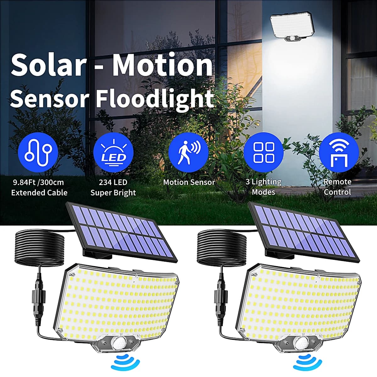 234LED Motion Sensor Solar Wall Lights Outdoor with Remote, 3 Modes, Waterproof Dusk to Dawn Security Flood Lamp for Porch Patio