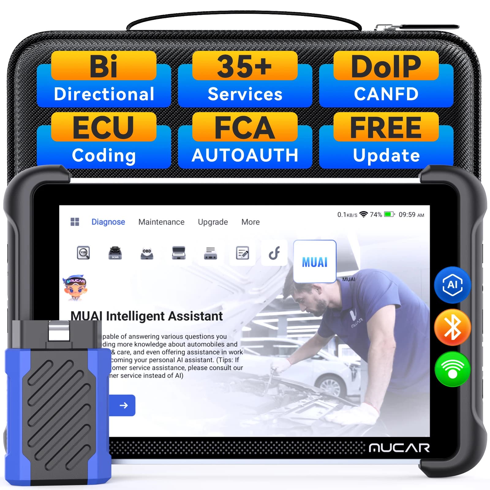 MUCAR 892BT Key Programming TKEY 101 AI Automotive Diagnostic Tool Bi directional Obd2 Scanner ECU Coding CANFD DOIP 35 Resets