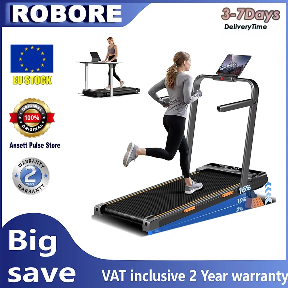 ROBORE U18 Treadmill with 12% Incline, 10km/h Max Speed, 3 Levels, 2.75HP Brushless Motor, 150kg Capacity, Real-time Data, Low Noise, for Home & Office