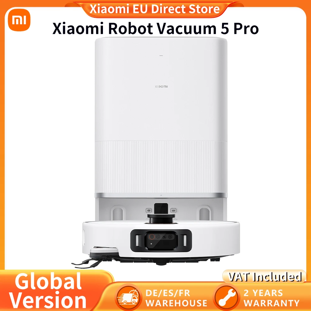 Global version Xiaomi Robot Vacuum 5 Pro HD Video One-way Calls 20000Pa Suction Hassle-free Anti-tangle Vacuum Cleaner Self-cleaning Base Station Extendable mopand Side Brush Smart Voice/APP control (X20+ X20 MAX Super Upgrade）
