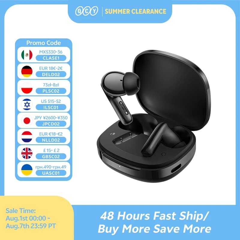 QCY T13 Pro HT23 Adaptive ANC Wireless Earbuds 13mm Drivers Powerful Bass 50dB Hybrid ANC Bluetooth 6.0 Earphones 6 Mics ENC 47H