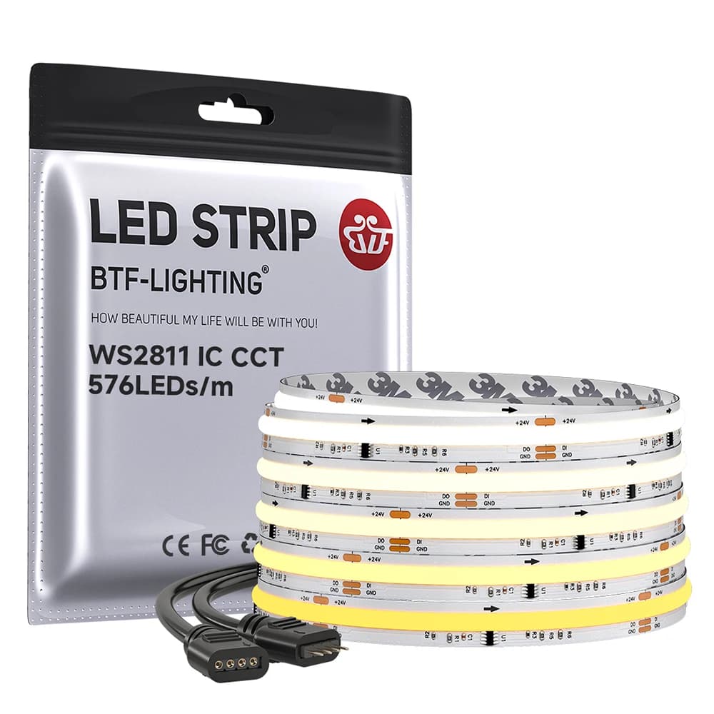FCOB CCT IC LED Light Strip WS2811 Addressable 576 LEDs 2700K to 6500K 10mm DC24V Flexible FOB High Density COB Led Lights RA90