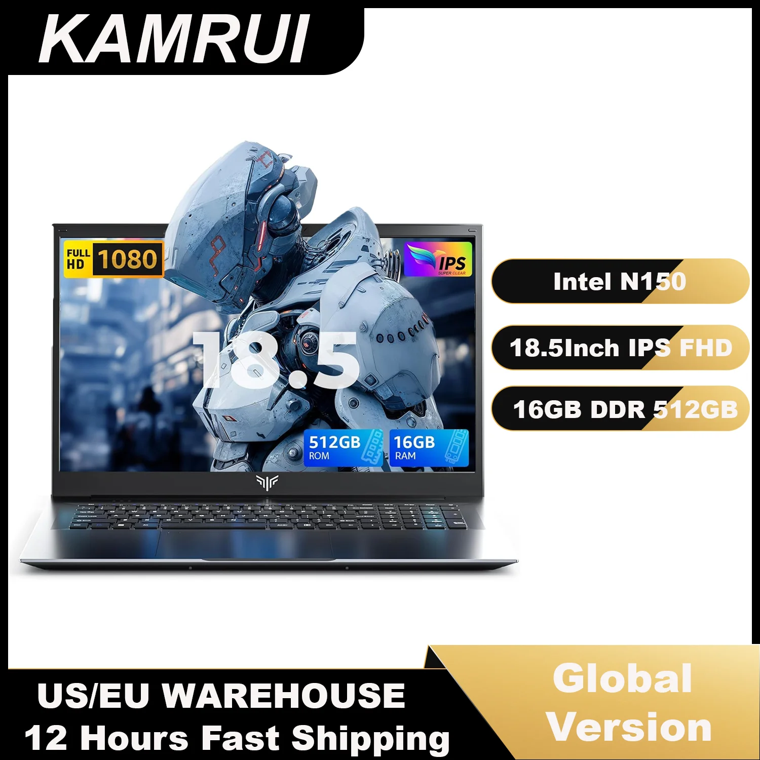 KAMRUI 18.5"Laptop Computer Intel N150/AMD R3 4300U 16GB DDR4 512GB M.2 SSD Windows11 PRO 8000mAh Battery Wifi5 Desktop Notebook