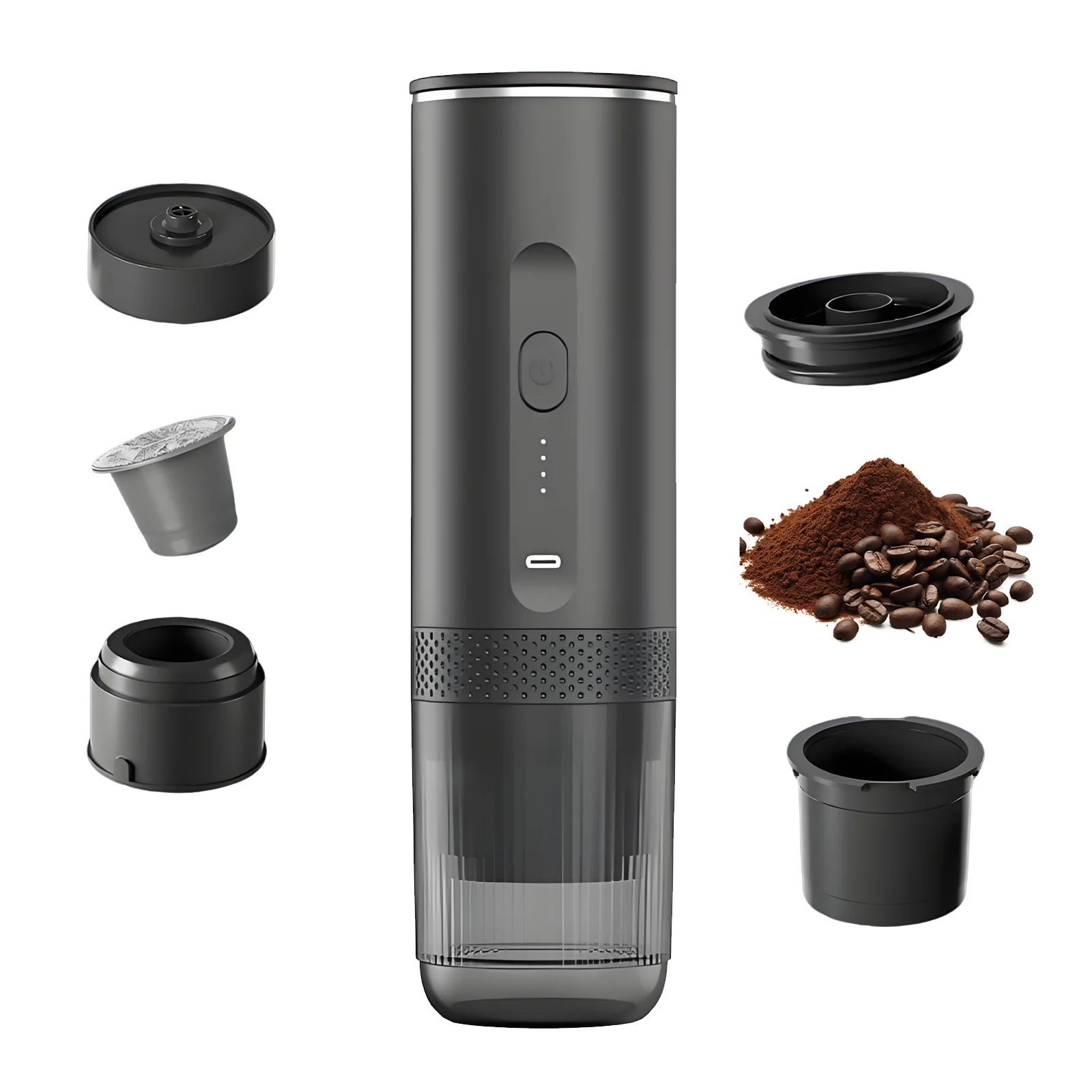 100W Portable Wireless Espresso Coffee Machine 3 in 1 Electric Coffee Maker for Car Home Camping Travel Cordless Heating Coffee Brewer Compatible with Capsules and Ground Coffee Fast Extraction Espresso Machine