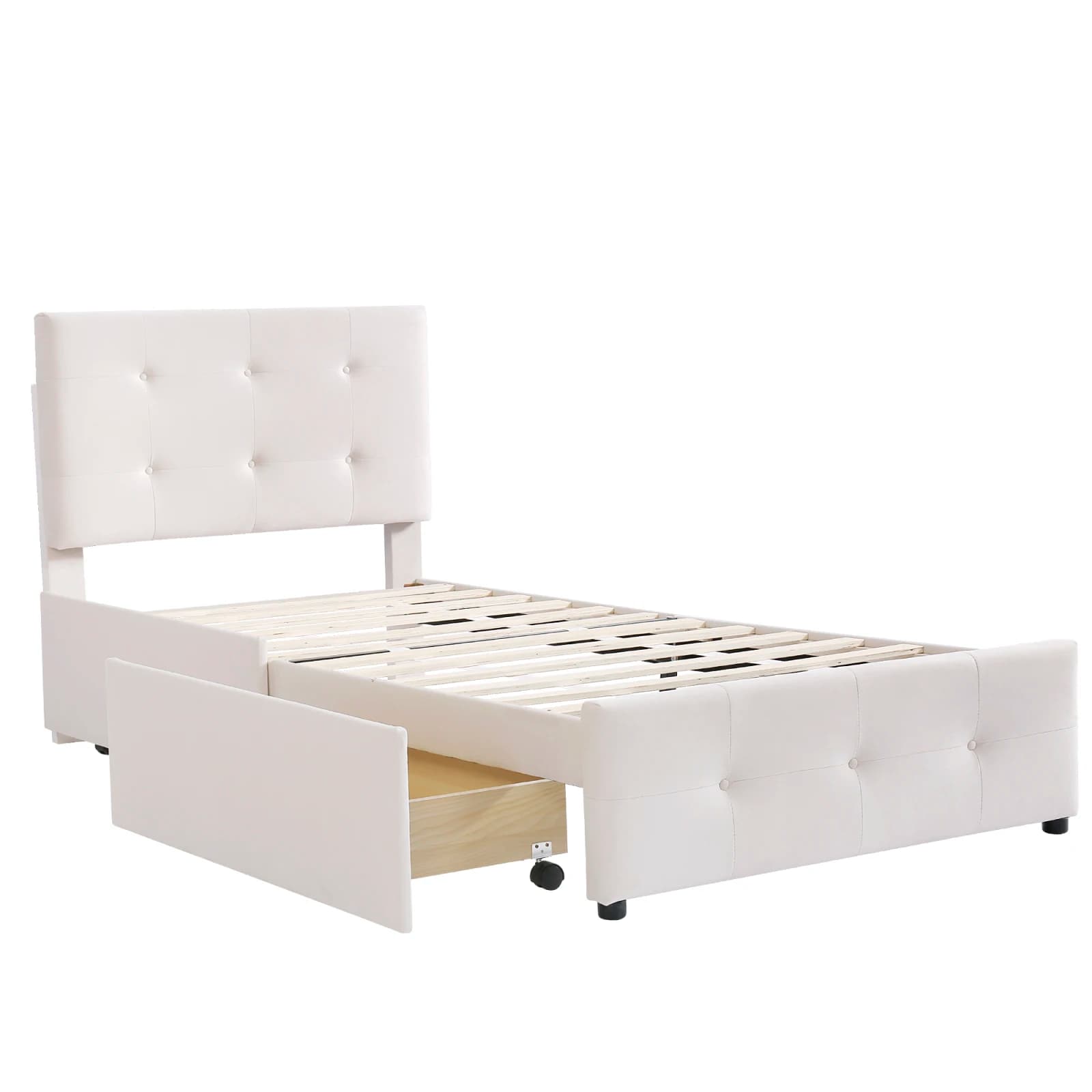 Rosahqnda Upholstered Single Bed 90x200cm, 2 Side Storage Drawers, Children's Bed with Slatted Base and 2 Drawers, Single Bed, Guest Bed