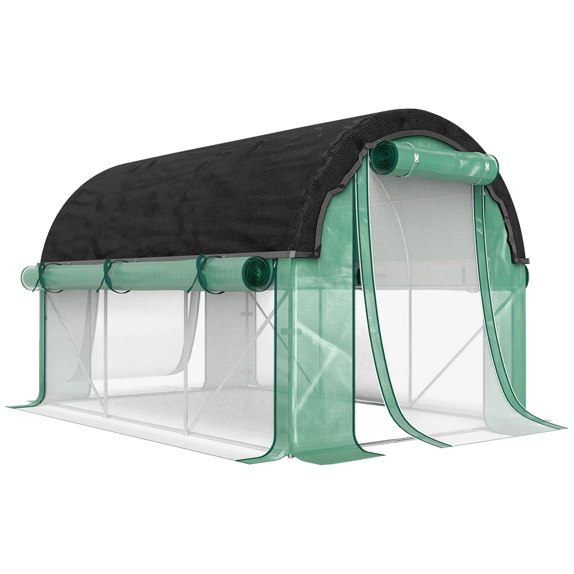 Greenhouse 3x2x2m Walk-In Tunnel with 6 Windows, Roll-Up Doors, Zippered Roll-Up Side Walls, UV-Resistant Cover, Winterproof Tomato House with Ground Anchors, Reinforced Galvanized Steel Frame, 140gsm Thick Plastic Cover with Sun Shade Net, Ventilation Me