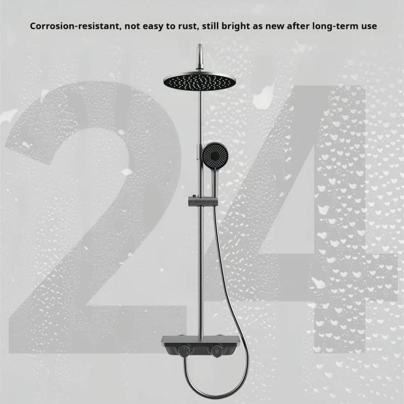 Diiib Milk White/Gun Gray Bathroom Shower System Set Large Storage Rack Faucet Mixer Bath Tap Hot Cold Water Smart Cold Start