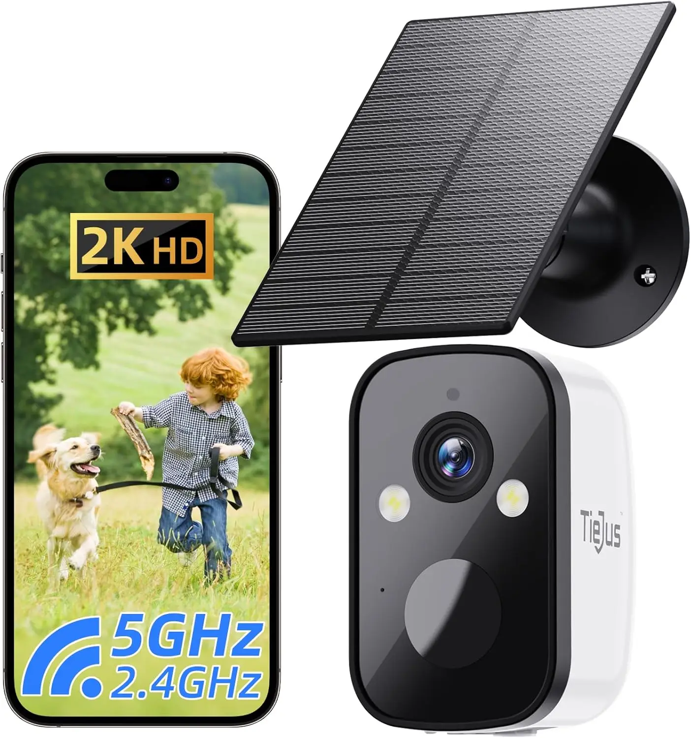 2K Überwachungskamera Aussen Akku Solar 5G/2,4GHz WLAN Kamera Outdoor Kabellose,Kamera Überwachung Aussen/Farbe Nachtsicht/Beweg