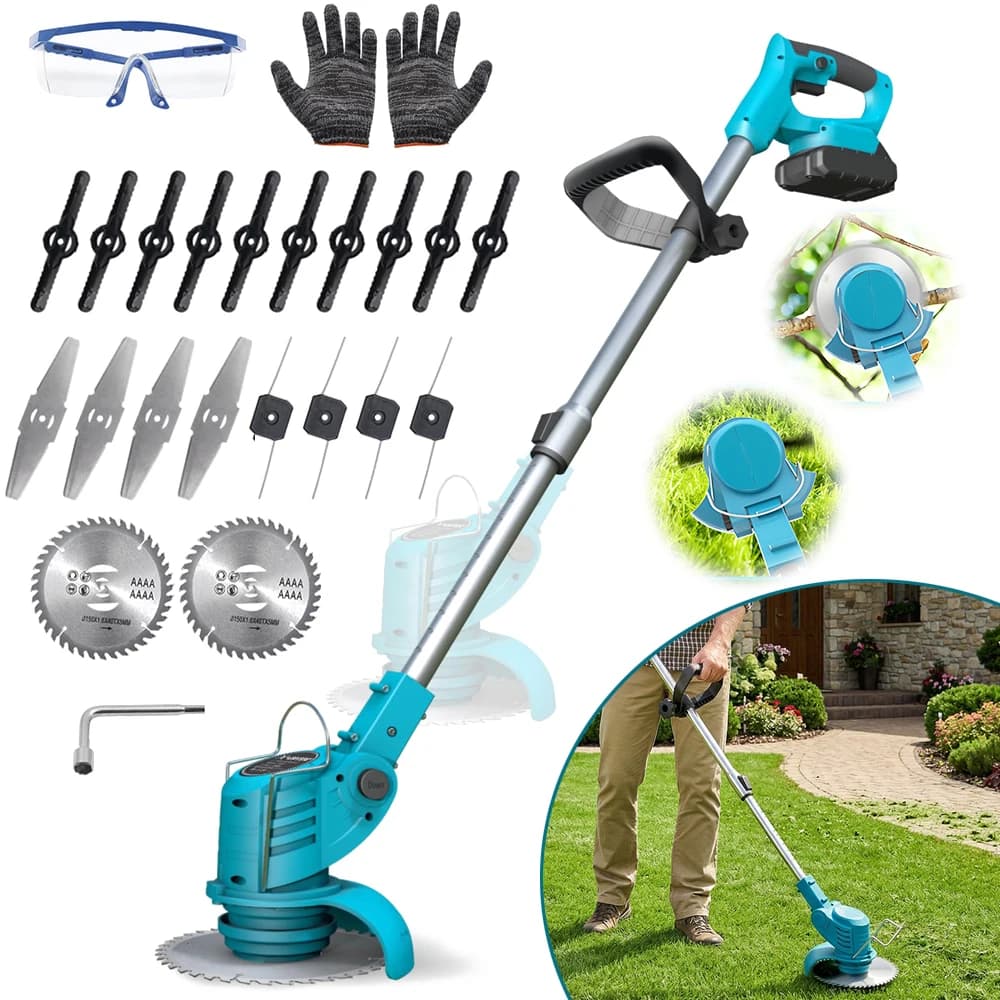 Strimmer, Cordless Lawn Mower with Telescopic Rod 90° Rotating Cutting Head, Grass Edge Trimmer Suitable for Gardens, Villas, Lawns