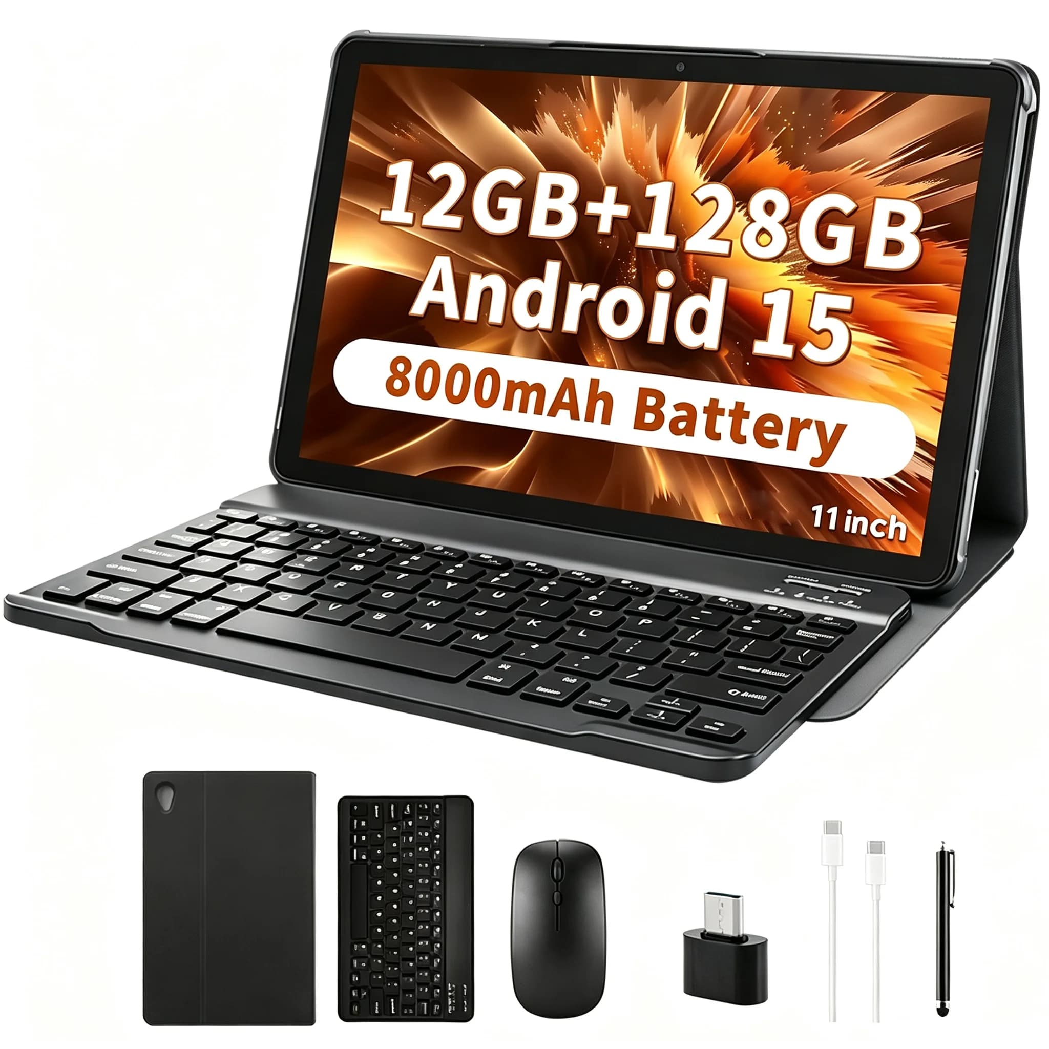 Paitanry R95 11 Inch HD Android 15 Tablet With Keyboard And Mouse Unisoc T606,12GB RAM+128GB ROM, GMS Certified, Widevine‑L1, 8000mAh, Bluetooth5.0, GPS, 13MP Rear Camera for Gaming Entertainment