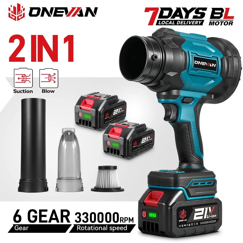 ONEVAN 2In1 Brushless Cordless Electric Turbo Air Blower 330000RPM Leaf Dust Blowing or Vacuuming Tool For Makita Battery Pin