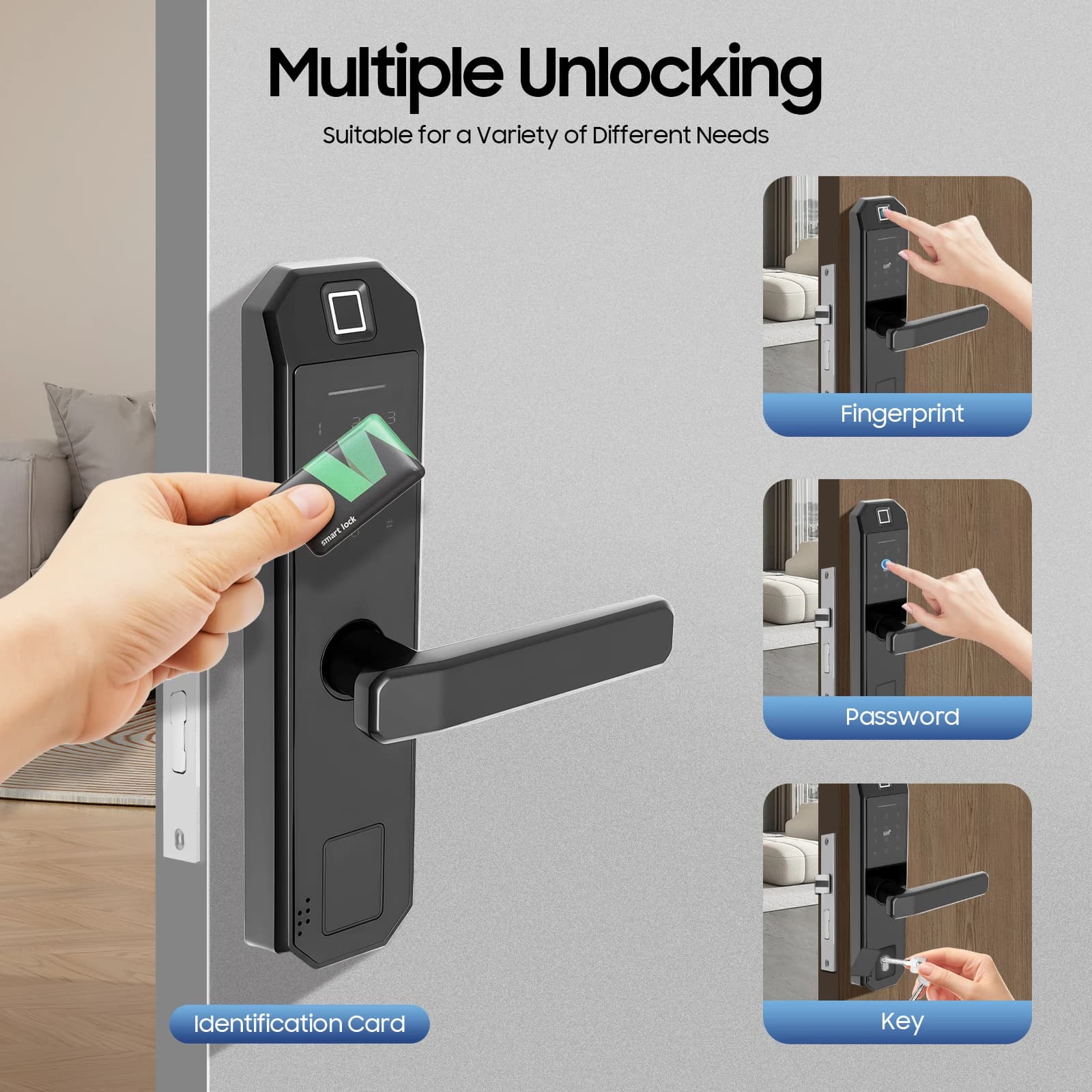 Fingerprint Door Lock, Electronic Door Lock with Fingerprint Key and Digital Keyboard Code Door Lock, 15Months, 235*58mm/