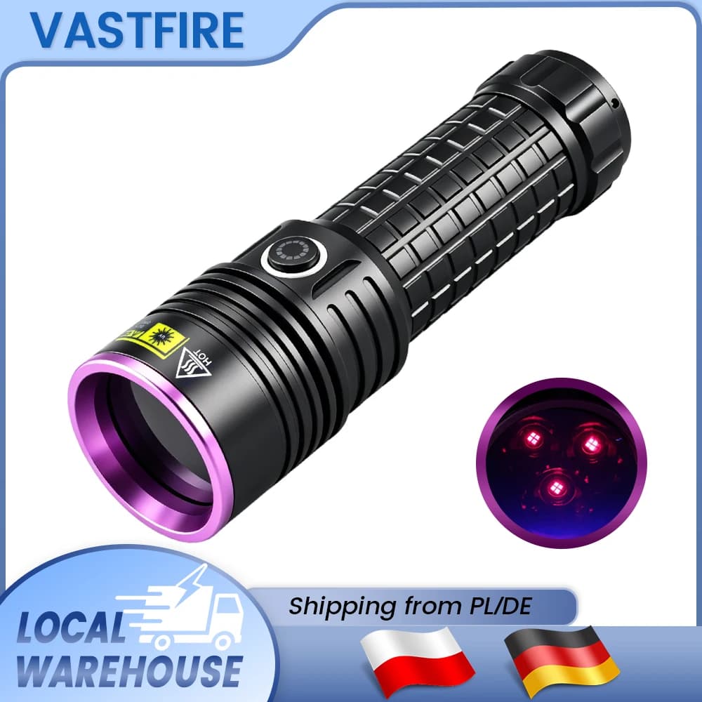 30W Pure 365nm UV Black Light Torch EU Local Stock, 26650 Rechargeable Ultraviolet Flashlight for Scorpion Hunting Pet Urine Resin Curing & Stain Inspection