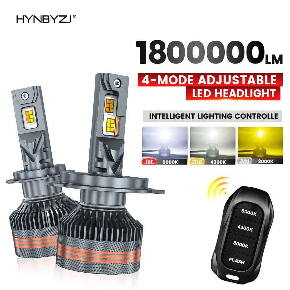 HYNBYZJ H7 LED H11 9005 HB3 9006 HB4 9012 H4 6000K 4300K 3000K LED Bulb Three Color Remote Control for Car Headlights Lights 12V
