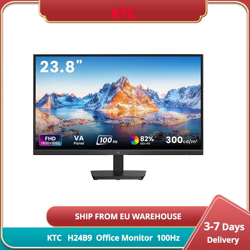 KTC H24B9 Office Monitor 23.8 Inches,1920x1080(VA Panel),100Hz, 4000:1 dynamic contra ratio, 99% sRGB Color Gamut, 16.7 Million Color Depth, 300 CD/m², low Blue Light, VGA Port, HDMI 1.4 Port, DC Port