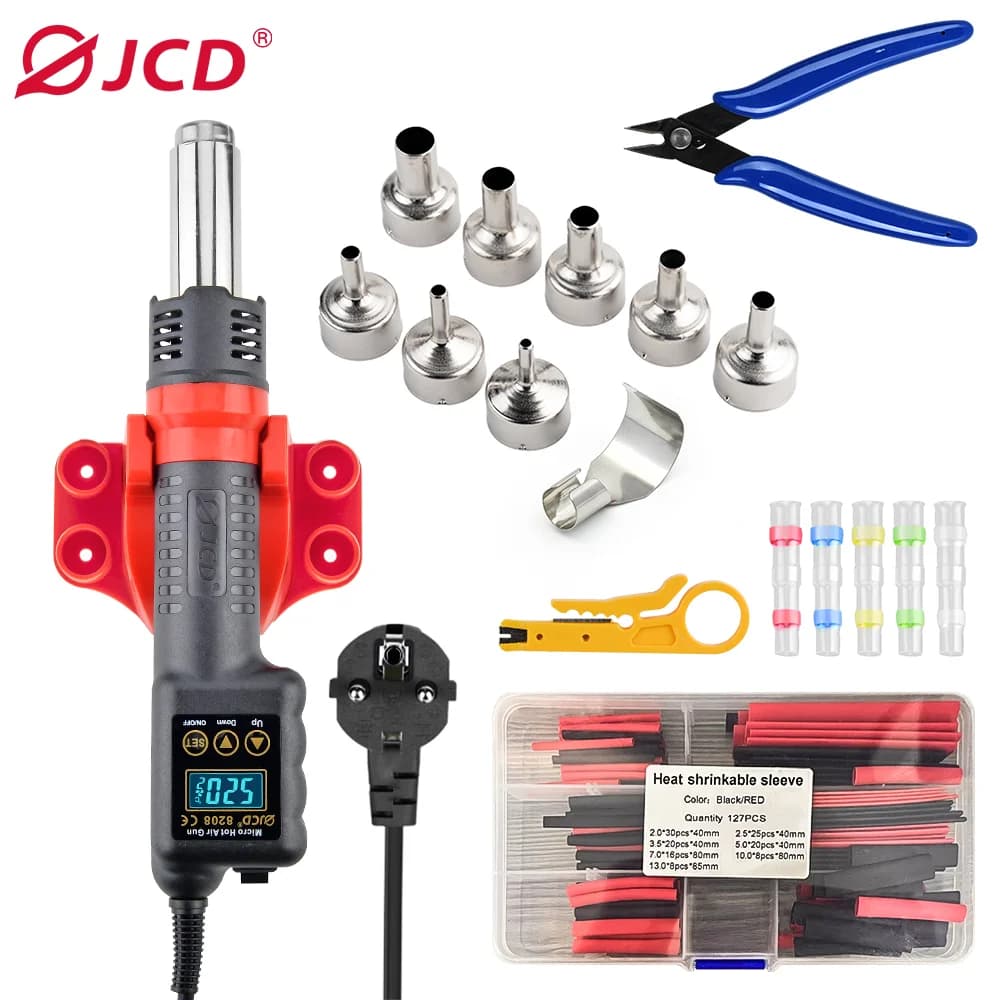JCD 750W Micro Hot Air Gun 8208 Soldering Rework Welding Station LCD Digital Heat Gun BGA IC Solder Tools With Heat Shrink Tube