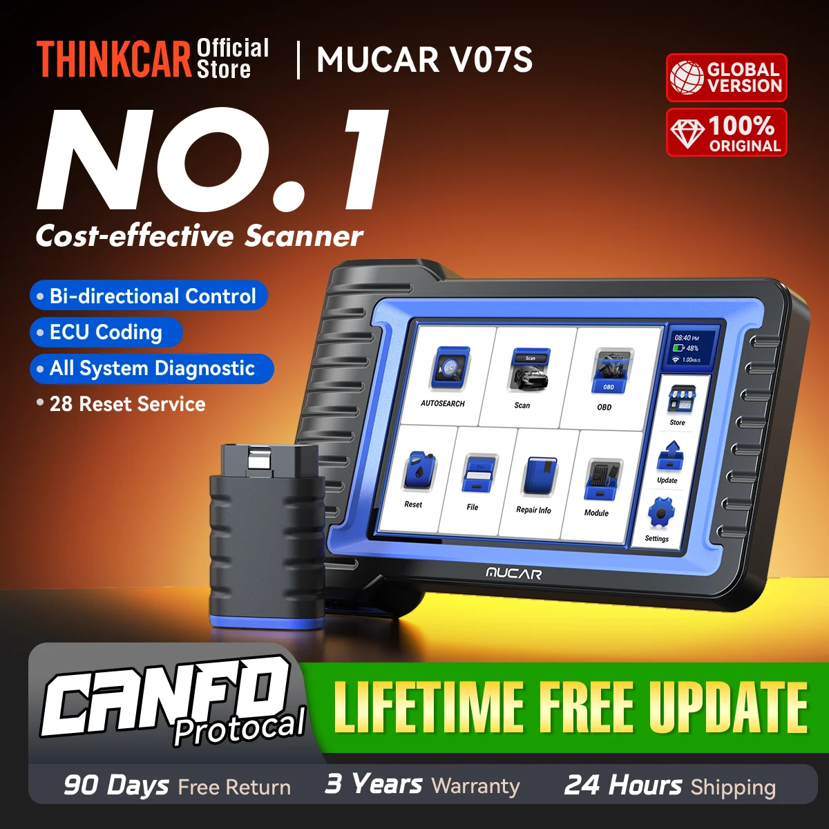 MUCAR VO7S CANFD ECU Coding Bidirectional Professional Car Diagnostic Tools 28 Reset Automotive Obd2 Scanner Auto Diagnosis Free