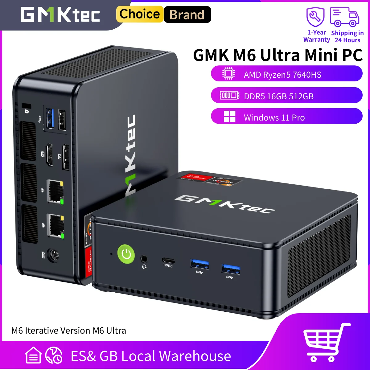GMKtec M6 Ultra Mini PC AMD Ryzen5 7640HS Desktop Computer 16GB RAM 512GB PCIe3.0 SSD Windows 11 Pro Micro PC with Dual 2.5G LAN