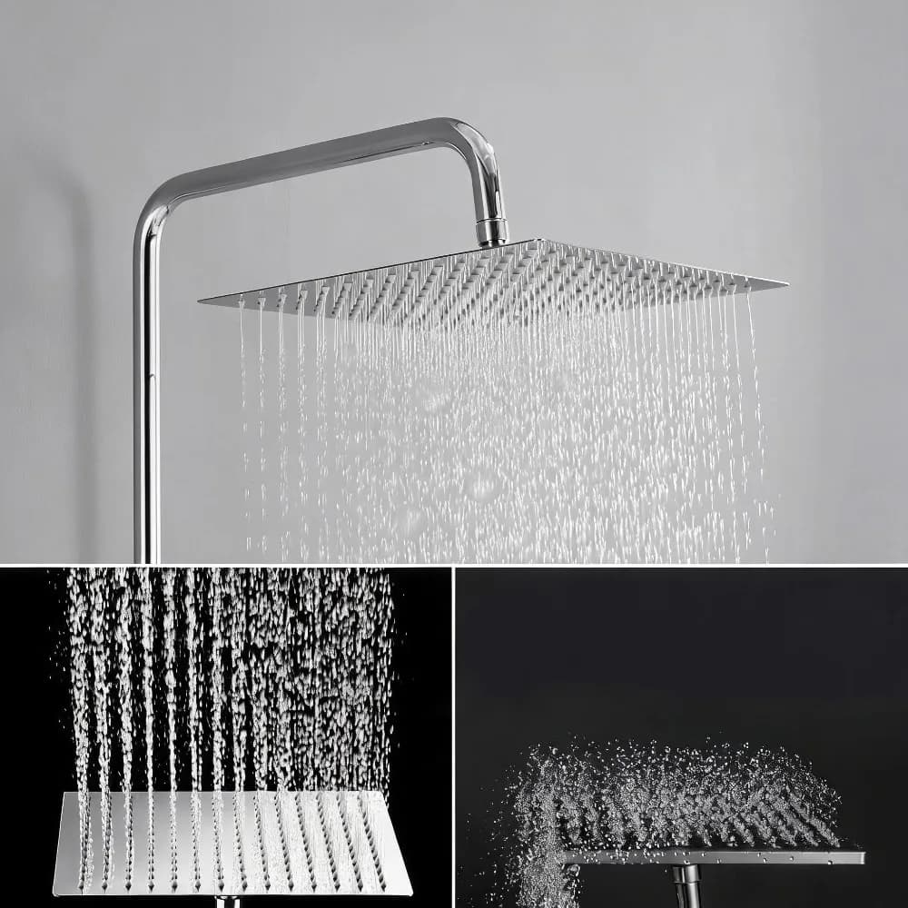 201 Stainless Steel Shower Head, 40 cm Rain Shower With 360° Rotating Ball Joint G1/2 Threaded Interface, Square16 Inch Waterfall Built-in Shower Head