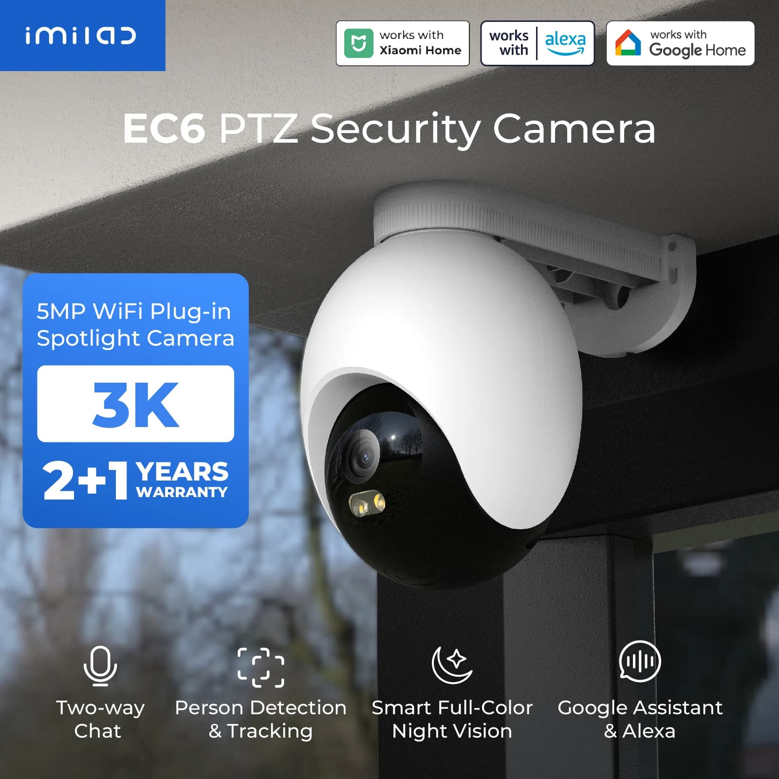 IMILAB EC6 3K/4K Outdoor Smart WiFi Camera for Home Security 24/7 Recording 360° PTZ Auto-Tracking AI Surveillance Cam MiHome