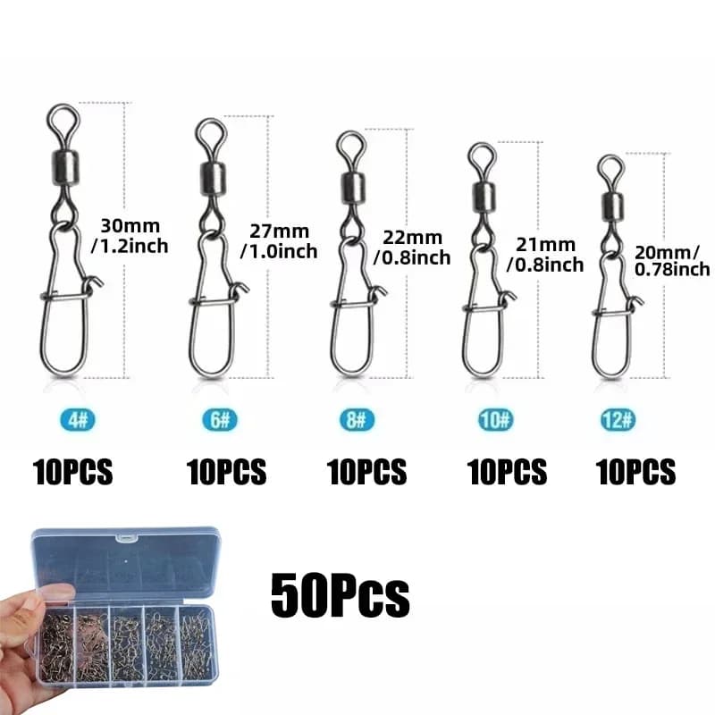 Fishing Swivel Snaps 4#-12# Stainless Steel Rolling Bearing Duo-Lock Connector Kit Saltwater Freshwater Lure Tackle 50-200Pcs