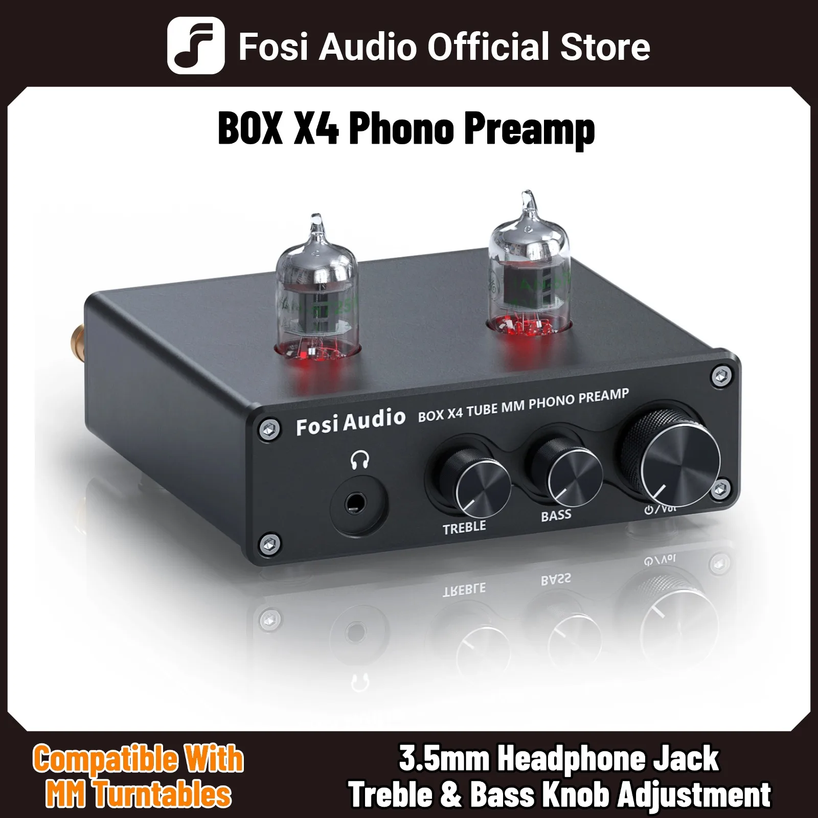 Fosi Audio Phono Preamp for Turntable Phonograph Preamplifier With Vacuum Tube Amplifier HiFi BOX X4
