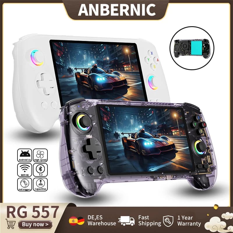 ANBERNIC RG557 Retro Handheld Game Console Dimensity 8300 5.48" AMOLED Android Video Games Player Support AI Assistant FOTA WIFI