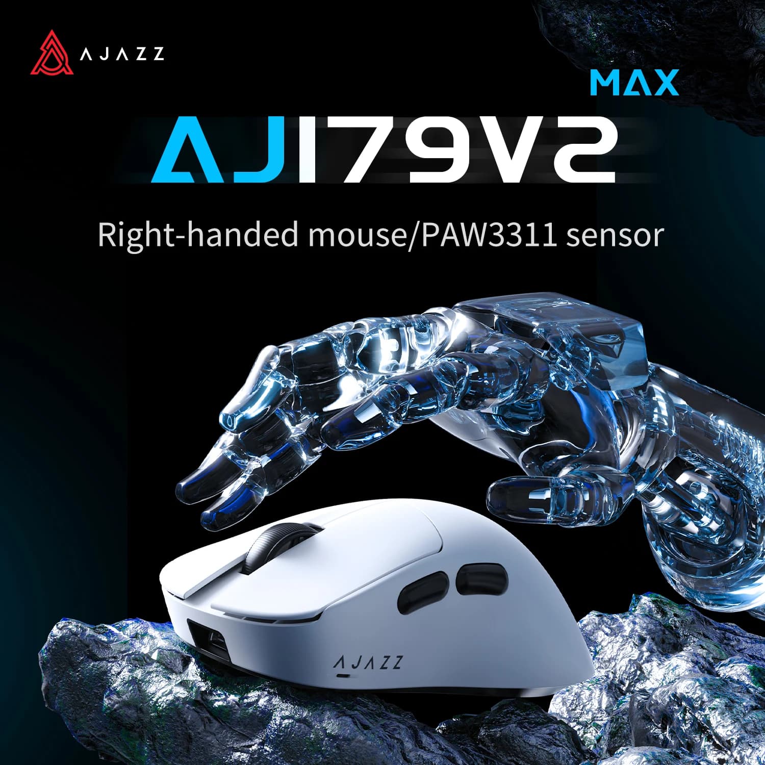 AJAZZ AJ179 V2 Tri-mode 2.4G/Wired/Bluetooth 5.2 Gaming Mouse, 400mAh battery, 12000 DPI, 56g ultralight, 6 programmable buttons, 1000Hz refresh rate.