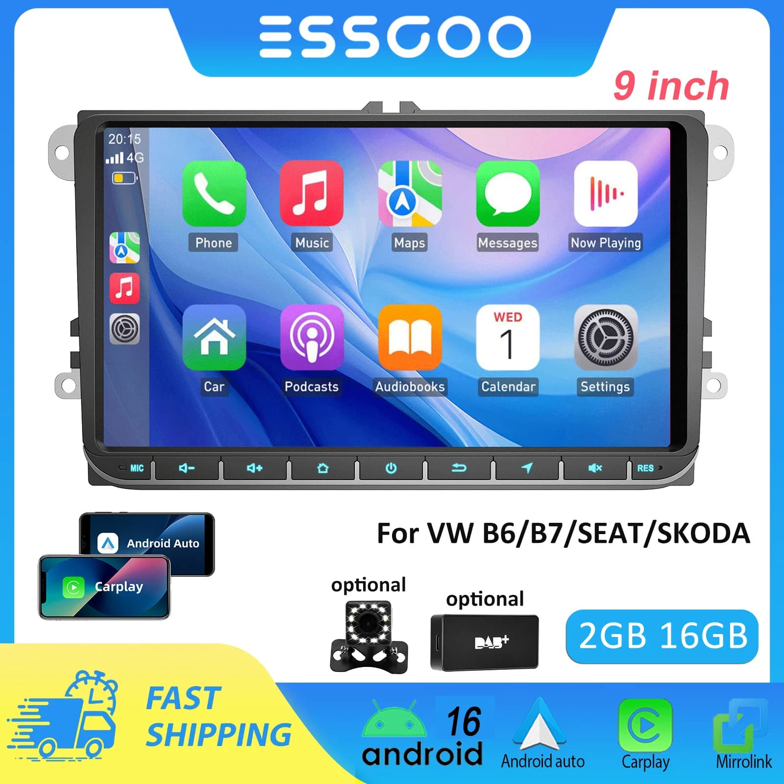9" Car Media For Volkswagen/Seat/Skoda/Passat/Golf/Polo 2GB 16GB Video RDS Airplay Car Radio CarPlay Android Auto Stereo Audio