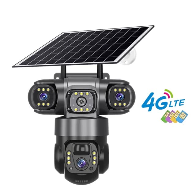 Solar Camera 4G Sim Outdoor 3 Lens 3 Screen PIR Human Detect Cameras 10X Zoom Waterproof Night Vision CCTV Security Protection