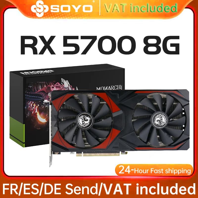 SOYO AMD Radeon RX 5700 8GB Gaming Graphics Card GDDR6 Memory 256Bit PCIE X16 4.0 Desktop Computer Video Card Discrete GPU For PC Gaming Video Rendering Multi-screen Output Desktop Graphics Card Replacement For DIY Desktop Computer