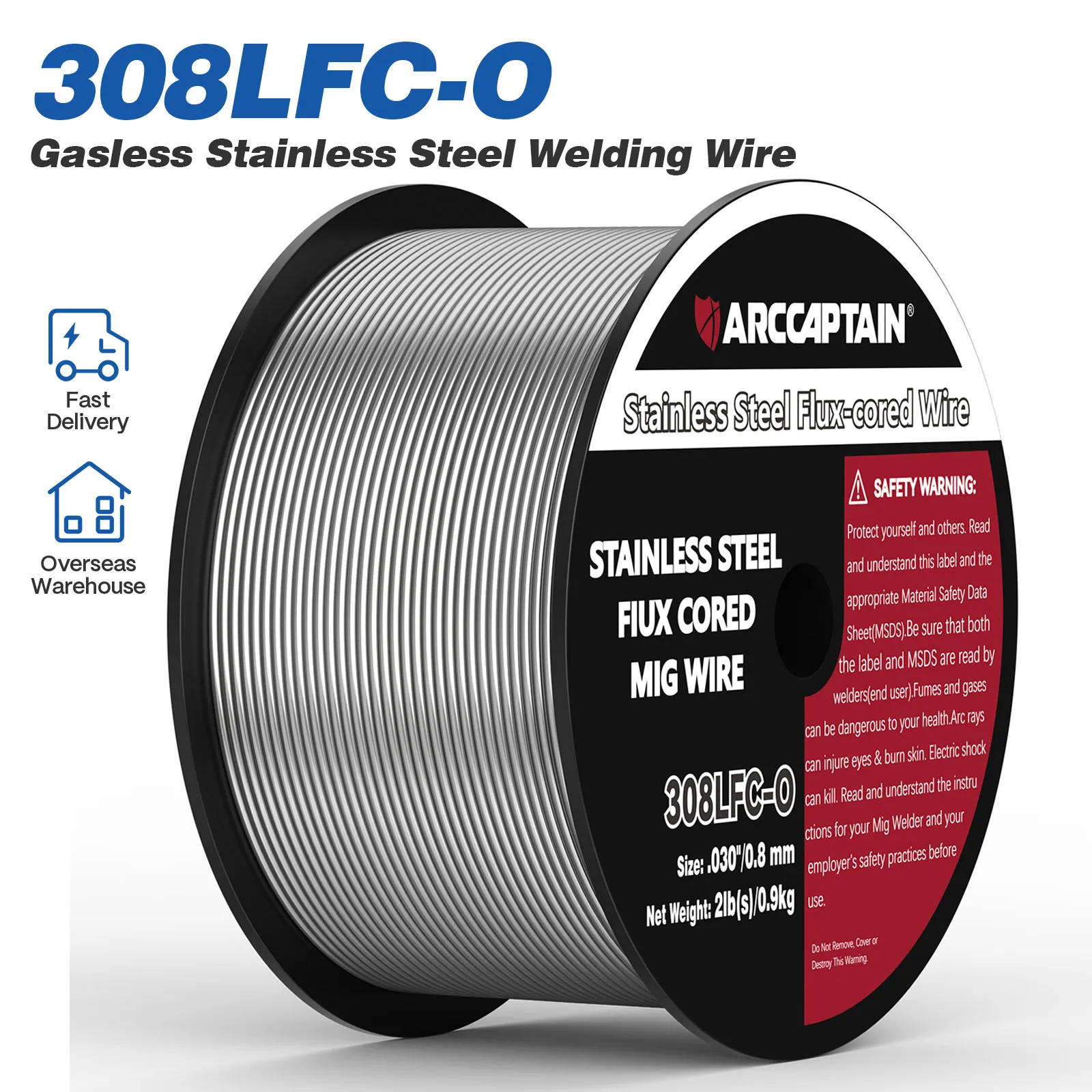 ARCCAPTAIN Stainless Steel Flux Cored Wire 308LFC-O 0.8 0.9mm 1 Roll 2 Pounds MIG Welding Wires Flux Cored Welding Machine Wires