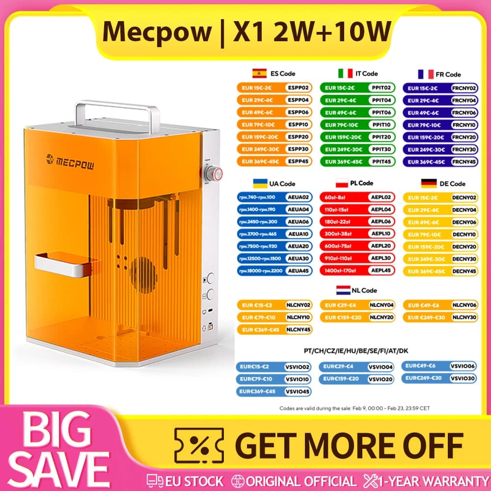Mecpow X1 Dual Laser Cutter and Engraver, 2W Infrared and 10W Diode, 5000mm/s Speed, 105×105mm, Industrial-Grade Galvanometer & High-Speed Engraving, Smoke-Free Operation & Safety Protection, Beginner-Friendly Design, Lightweight & Portable - EU Plug