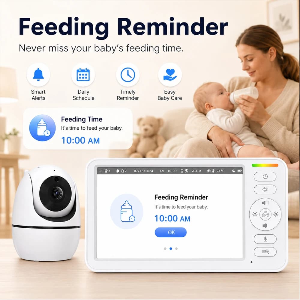 5'' PTZ Baby Monitor No WiFi 24h Shipping Night Vision Two Way Audio Temperature Display Home Security Camera Infant Surveillance Camera For Kids Room
