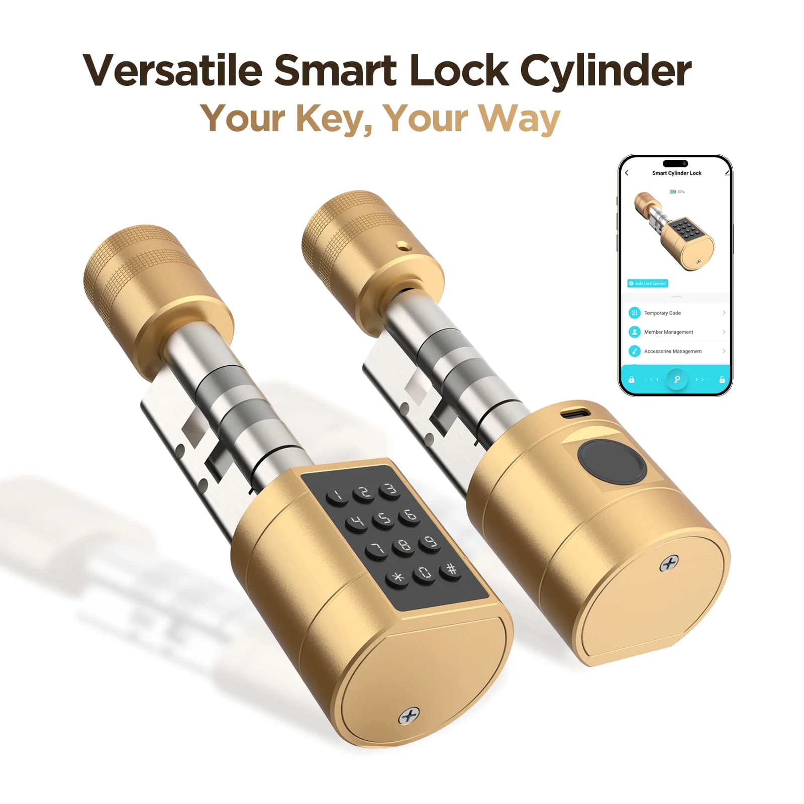 Viladepot Smart Lock Cylinder Fingerprint Door Lock TYPE-C Interface App Control Passcode ID Card Indoor