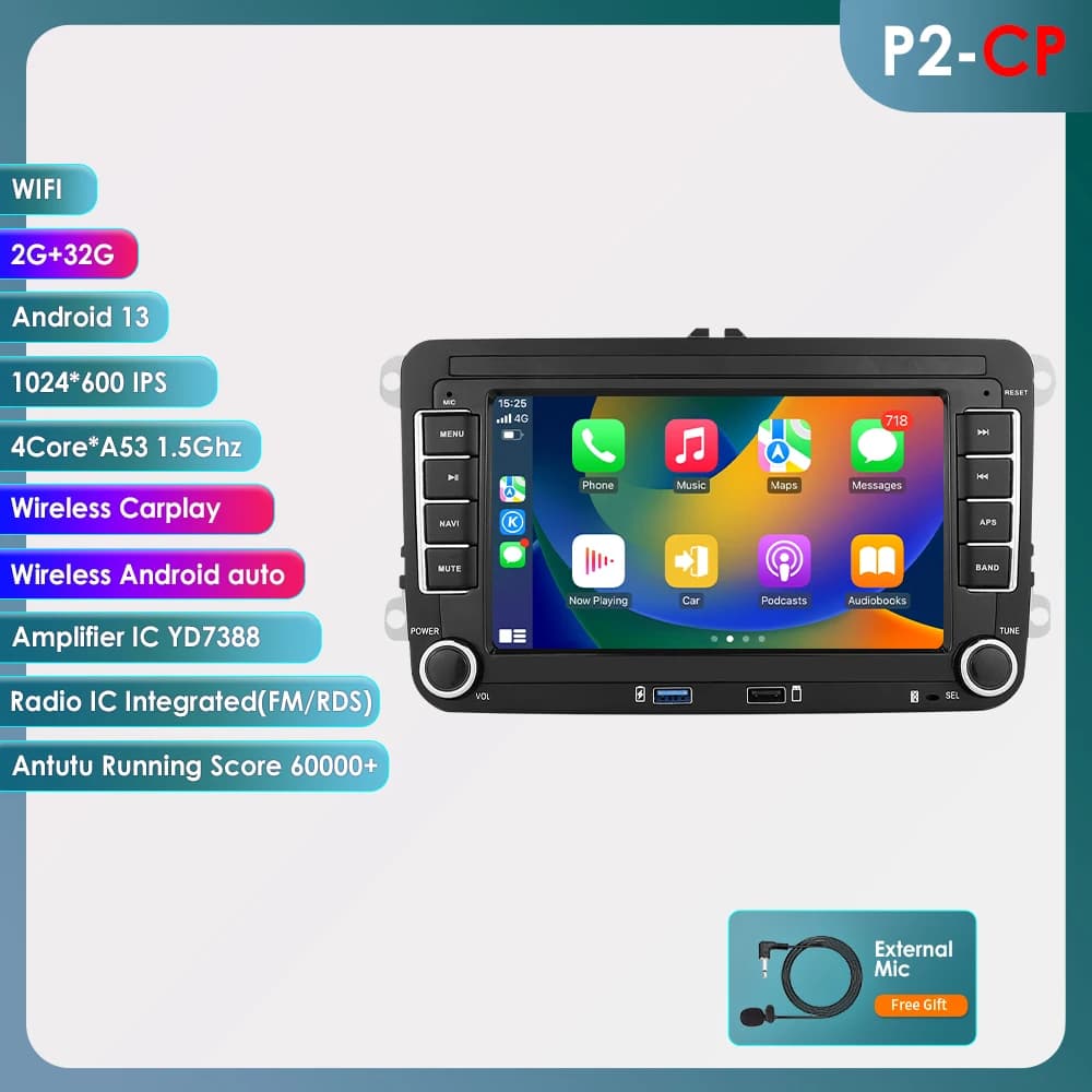 Hizpo 7 inch Wireless CarPlay Android Auto Car Radio for VW POLO GOLF 5 6 Plus PASSAT B6 JETTA TIGUAN TOURAN SHARAN SCIROCCO CADDY Multimedia Wireless Apple CarPlay Smart Intelligent Systems IPS Touch Screen Stereo Video Player 2Din Autoradio HeadUnit GPS