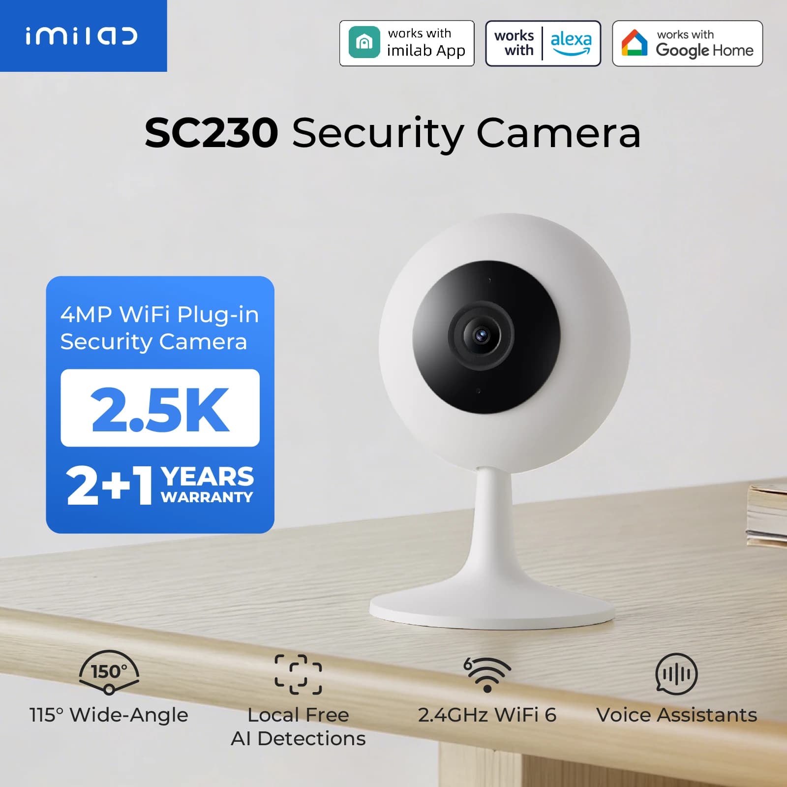 IMILAB New 2.5K Indoor Camera 115° Wide Angle Wi-Fi Security Camera with Free AI Recognition Two-Way Audio Night Vision