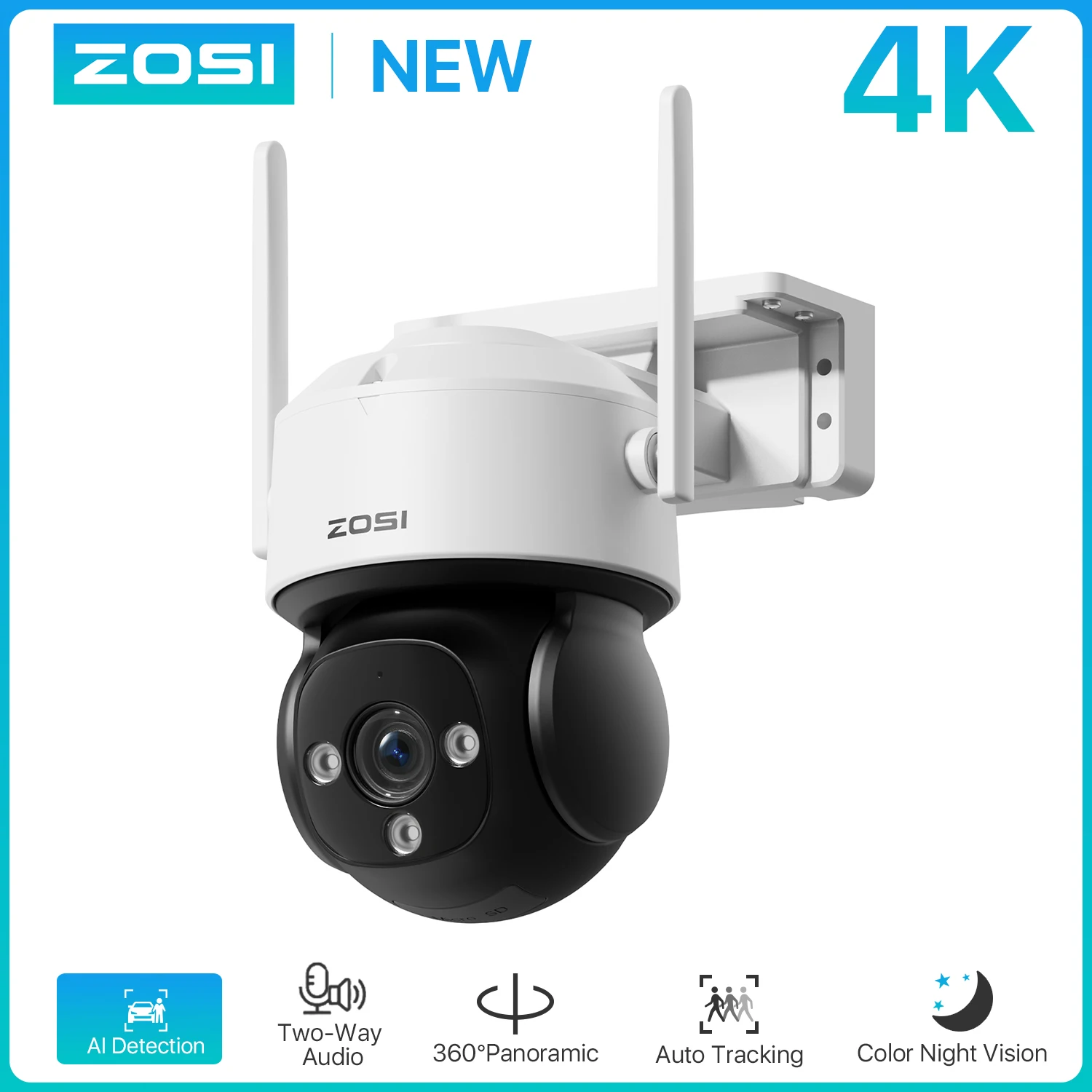 ZOSI C290 Outdoor PTZ WiFi Security Camera 4K 8MP/4MP/2MP Outdoor Indoor Auto Person Tracking 2-Way Audio Video Surveillance