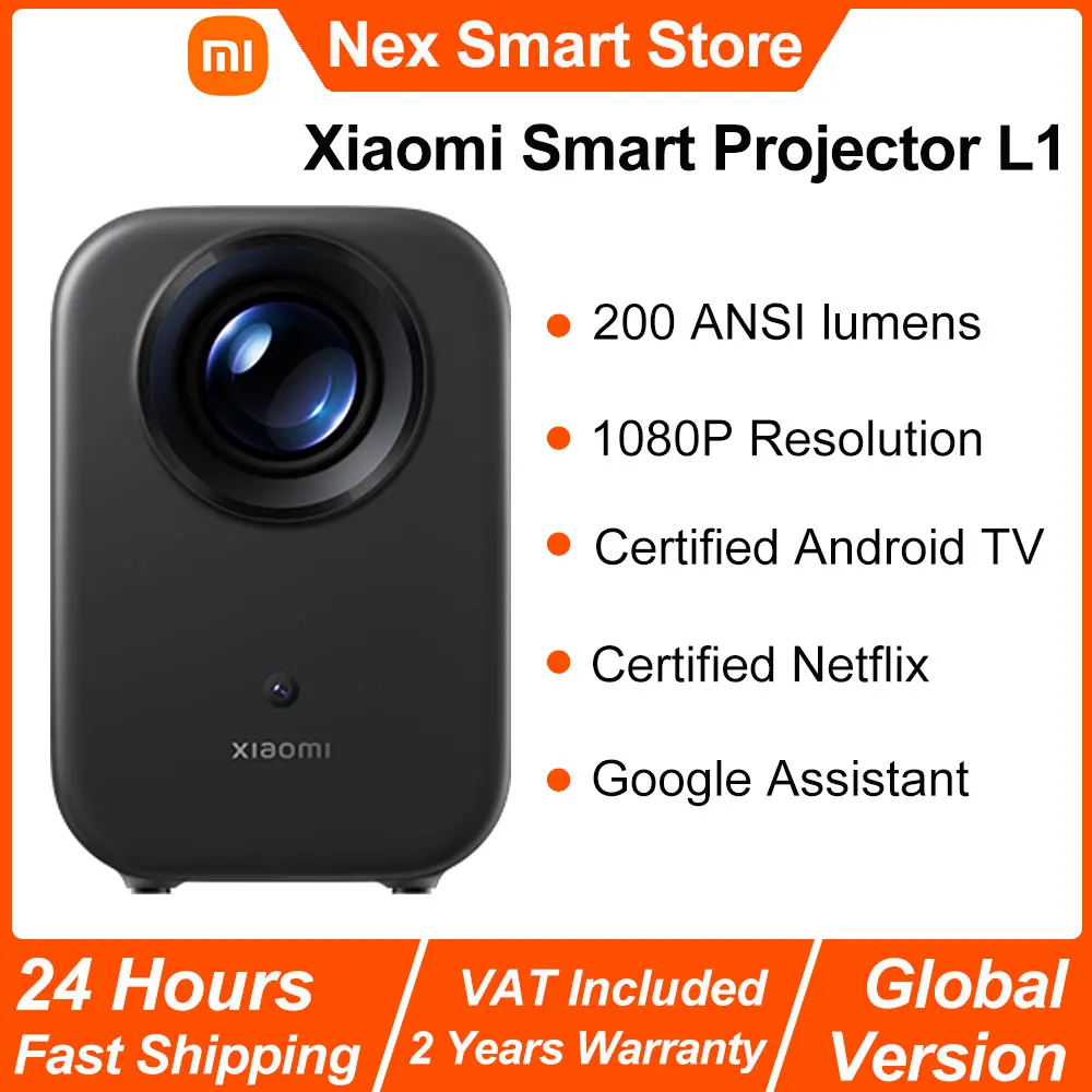 Xiaomi Smart Projector L1, 200 ISO Lumens Google TV, 1080p Physical Resolution, Auto Keystone Correction&Auto Focus, Dolby Audio