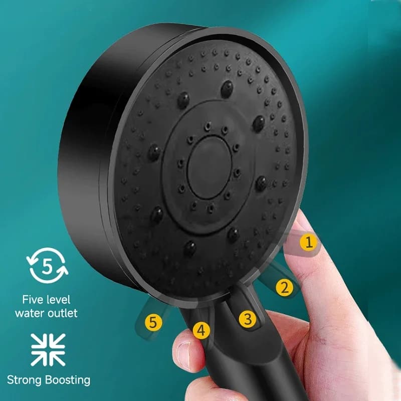 High-Pressure Handheld Shower Plastic Set System 5 Adjustable Water Flow Modes Showers for Bathroom Fixtures and Accessories Black 5 Modes Shower Head Adjustable High Pressure Water Saving Shower Head Water Massage Shower Head Bathroom Accessories