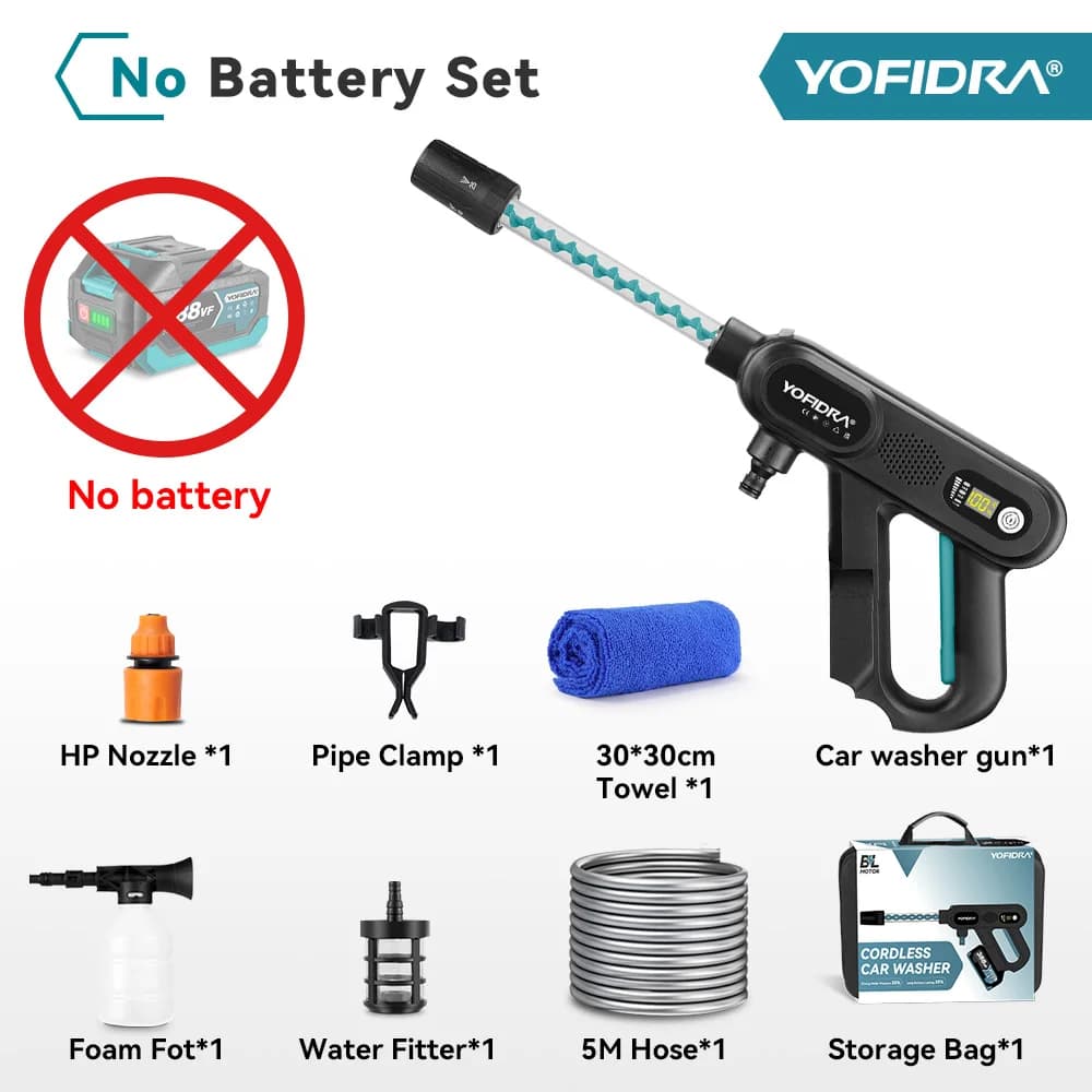 YOFIDRA 220Bar Brushless Electric High Pressure Car Washer Gun Water Spray Gun Garden Washing Power Tools For Makita Battery Pin