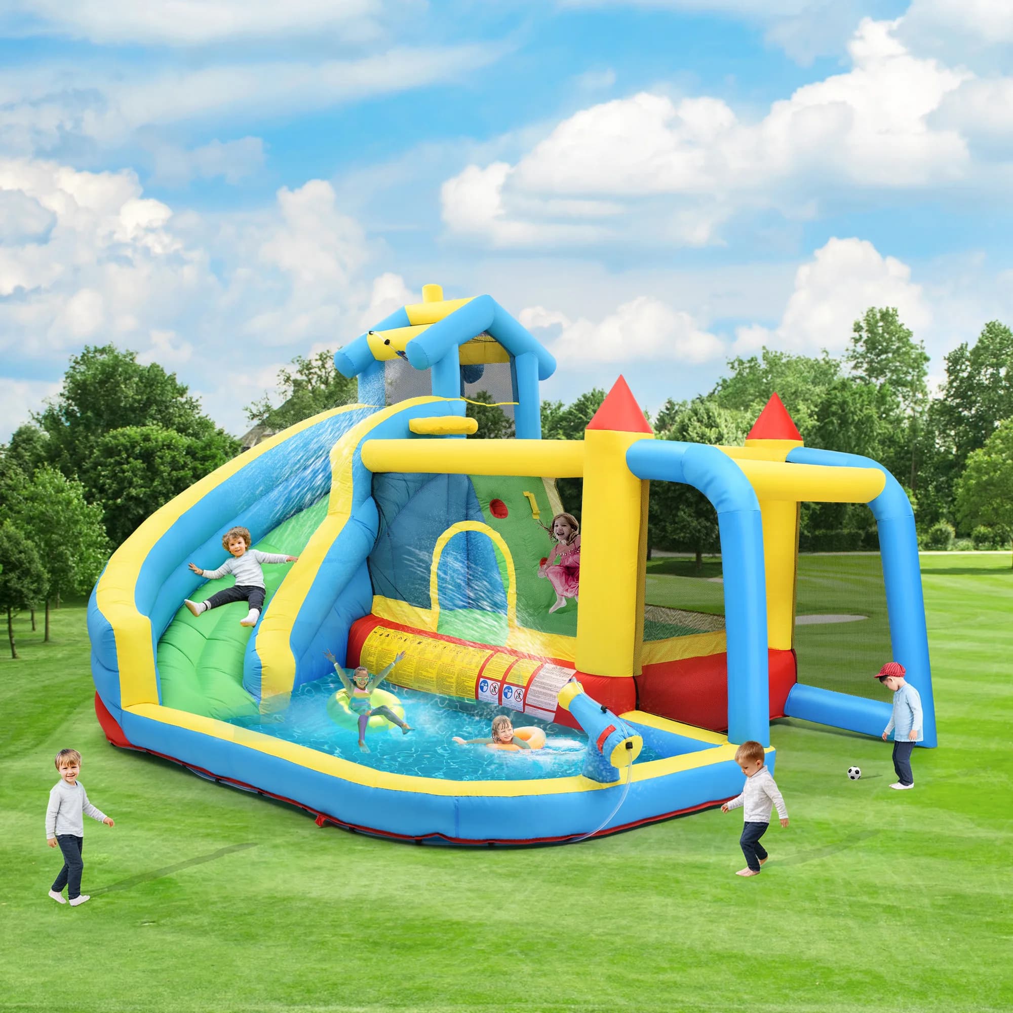 Children's Jumping Castle, 5-on-1 Inflatable Jumping Castle, Outdoor Castle And Slide Jumping Area Pool Football Net